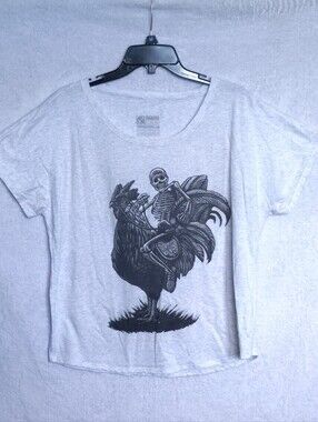 Curbside Light Gray Graphic Short Sleeve Tee with Skeleton Rooster